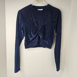 Topshop Blue Velvet Crop Top Long Sleeves Size 6 Women Pullover